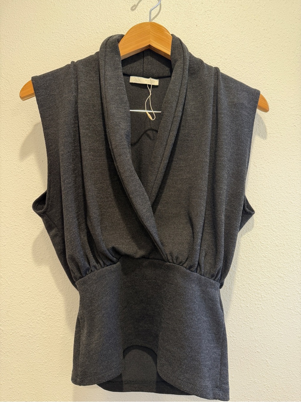 ZARA Crossover Drape Neck Sleeveless Blouse Charcoal Gray Mid Weight Knit Medium